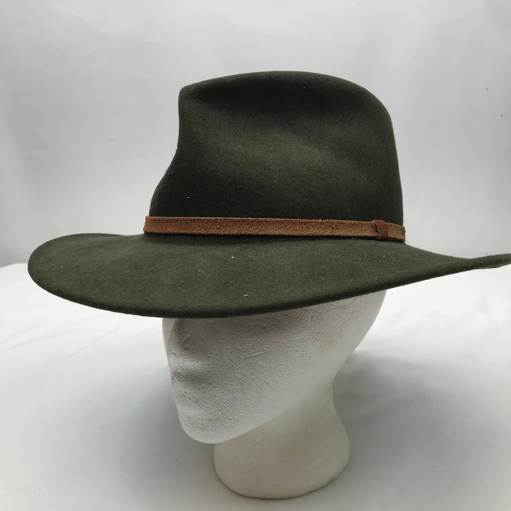 Broner Lite Felt Autumn Fedora Hat Olive Green 100% Wool Made in USA Small